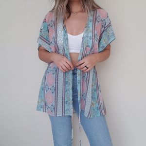 Paisley printed kimono with tie waist